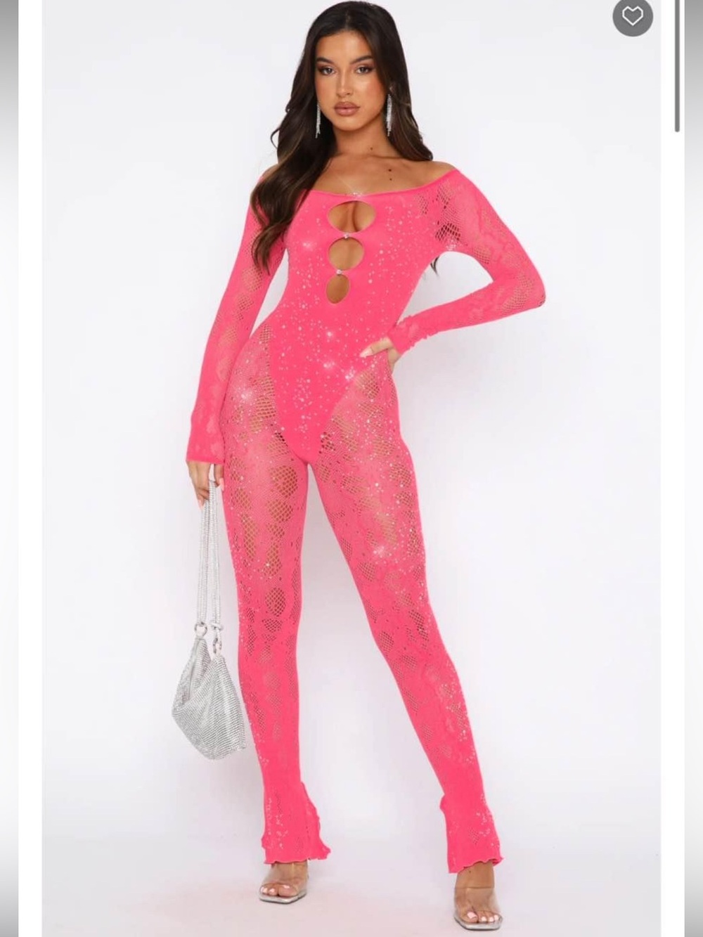 NWT WHITE FOX OS Pressure Makes Diamonds LONG Sleeve Jumpsuit Lipstick Pink